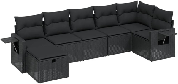 vidaXL 7-tlg. Garten-Sofagarnitur mit Kissen Schwarz Poly Rattan 3263811