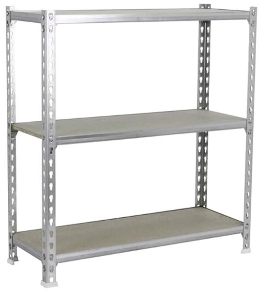 Simonrack Schwerlastregal, Lagerregal, 90 x 110 x 40 cm, Metallregal, Kellerregal, Biegestelle 200 kg, 3 Holzfachböden, Verzinkt/Holz - Maderclick