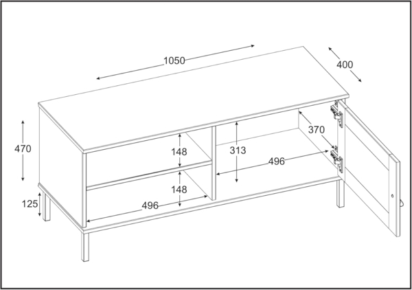 Woodroom TV-Board Valencia, Kiefer massiv lackiert, BxHxT 105x47x40 cm Bild 9