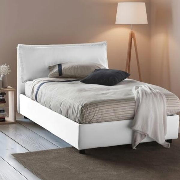 Talamo Italia - Agata Doppelbett, Bettkasten mit Stoffbezug, 100 % Made in Italy, Öffnung vorne, inklusive Matratze 120x200 cm, Weiß