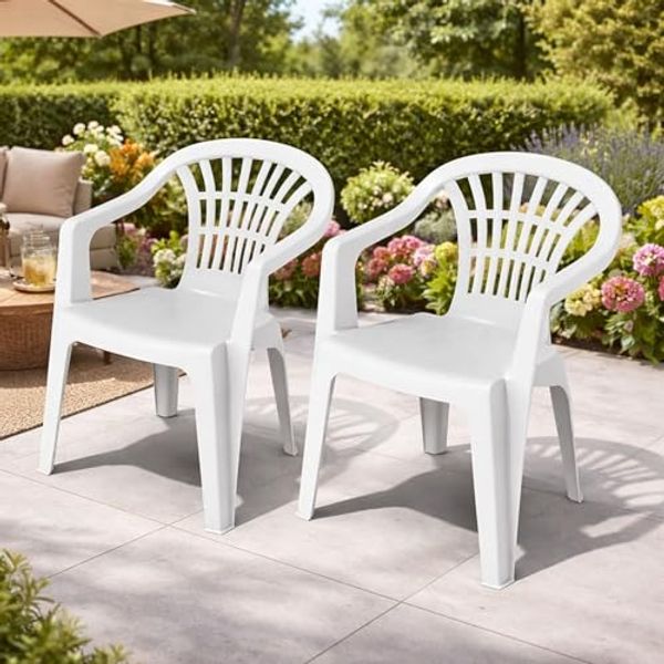 2er Stapelstuhl Bistrostuhl Gartenstuhl MOJAWO ALTEA Weiß Kunststoff