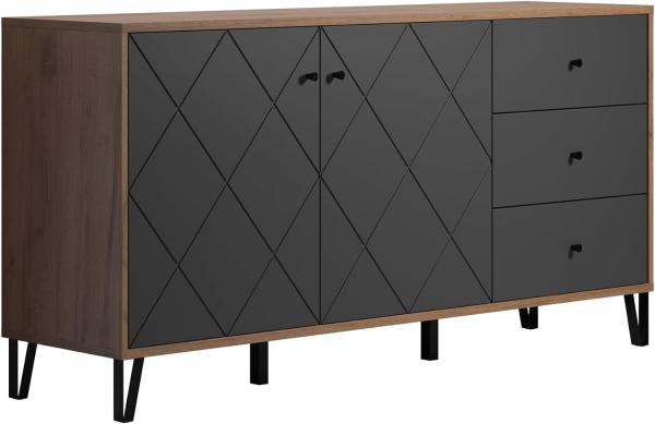 'Montez' Sideboard, MDF, Graphite grau und Eiche Kraft Gold, 183 x 76 x 40 cm