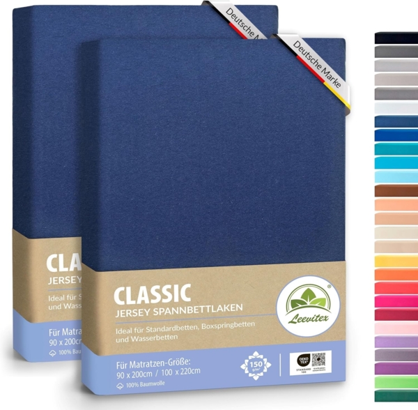 leevitex® Spannbettlaken Spannbettlaken Navyblau / Marine 2er Pack 140x200 - 160x220, Mako-Jersey, Gummizug: rundum, (2 Stück), OEKO-TEX® STANDARD 100 zertifiziert