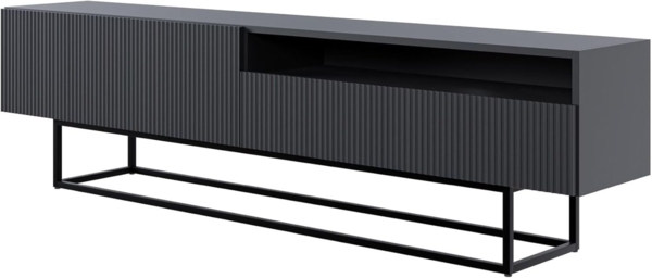 Selsey 'Veldio' TV-Lowboard mit offenem Fach, schwarz mit goldenem Metallgestell, ca. 46 x 175 x 32 cm