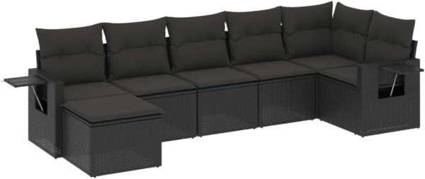 vidaXL 7-tlg. Garten-Sofagarnitur mit Kissen Schwarz Poly Rattan 3252812