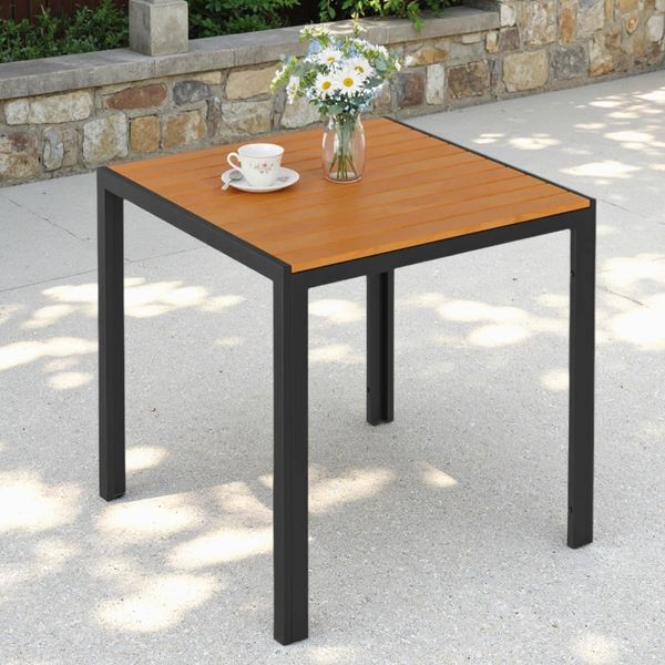 Clevich Gartentisch Wetterfeste, 75x75 cm, Outdoor-Esstisch, WPC Balkontisch, Aluminiumrahmen, Wetterfeste Gartenmöbel, Quadratischer Terrassentisch, Teakbraun