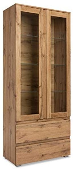 Newroom Standvitrine Nikita Vitrine Honig Eiche Dekor Vitrinenschrank Modern Wohnzimmer Küche