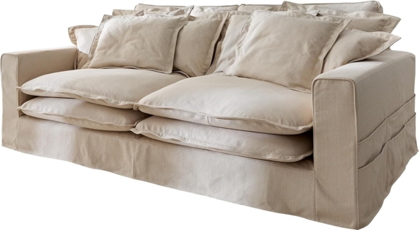 Big-Sofa Noelia Elfenbeinfarben 240x145 cm mit Kissen Hussensofa Sofa Couch