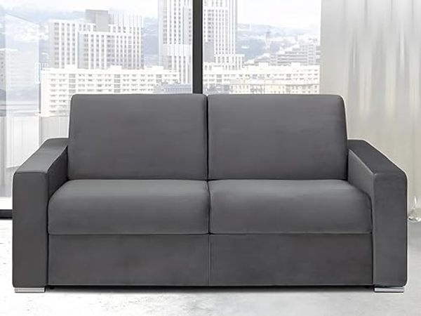 Vente-unique - CALITO Sofa SamtStoff Grau - B 223 cm94 cm x H 97 cm x L 194 cm Bild 2