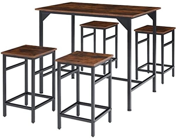 tectake Stehtisch Bartisch-Set (1-St, 5 tlg), Bartisch und Barhocker in rustikaler Industrie-Optik