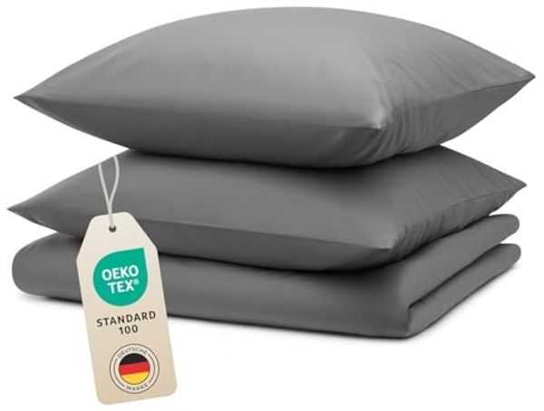 Blumtal Bettwäsche, 03 - Grau, Decke 220x240 cm & 2x Kissen 80x80 cm