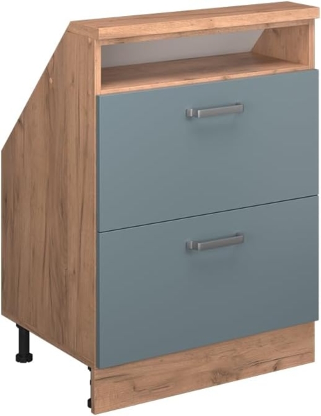 Dachschrägenschrank Rion Blau-Grau/Goldkraft Eiche mit 2 Schubladen Vicco