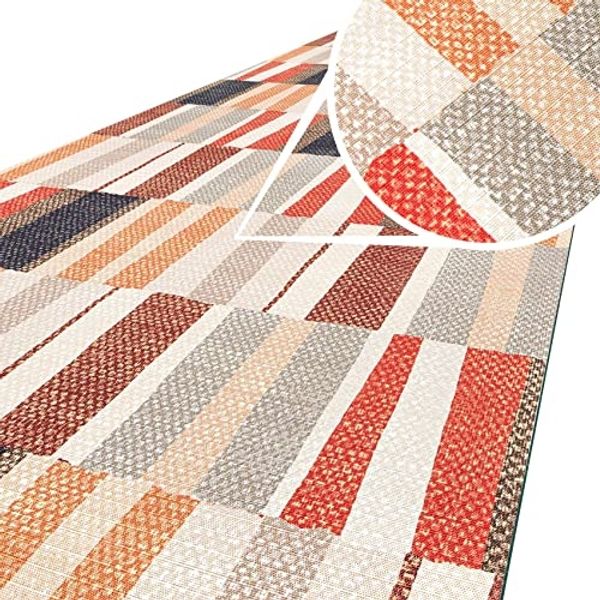 ANRO Küchenläufer Hochwertig GreenLine Flurläufer Teppichläufer Textil, Eckig, Bodenläufer 100x52cm Line Patchwork Beige Grau pflegeleicht