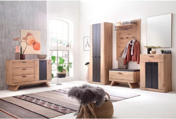 Garderobe Carvin 33 Balkeneiche Cosmos grey 6-teilig Garderobenset ohne Sitzkissen