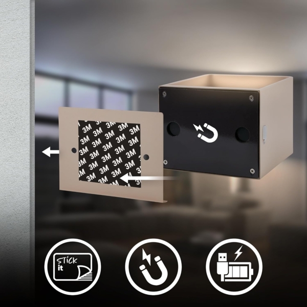 BRILONER Sticklights - LED Wandleuchte ohne Stromanschluss und ohne Bohren mit Bewegungsmelder, Akku, magnetisch abnehmbar, Wandlampe zum Kleben, Leselampe, Wohnzimmerlampe, Flur, 10 x 8 x 10 cm, Beige Bild 6