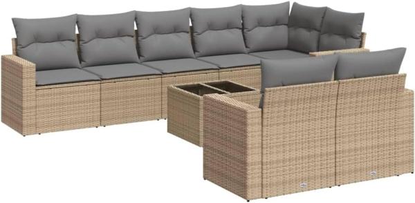 vidaXL 9-tlg. Garten-Sofagarnitur mit Kissen Beige Poly Rattan 3251566