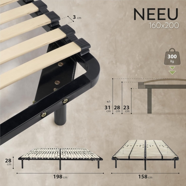 i-flair® Lattenrost 160x200 cm, Gästebett auf Füßen mit Stauraum - für alle Matratzen und Betten geeignet Bild 2