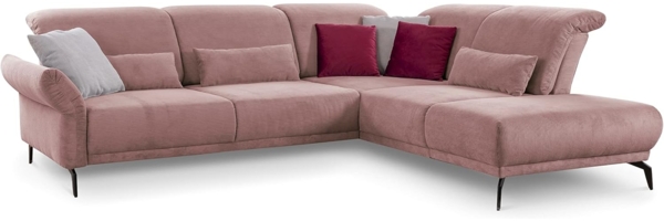 CAVADORE Ecksofa Cooper / Luftige Eckcouch mit Ottomane rechts, Armteilverstellung, Kopfteilverstellung und Sitztiefenverstellung / 294 x 88 x 242 / Cord, Rosa