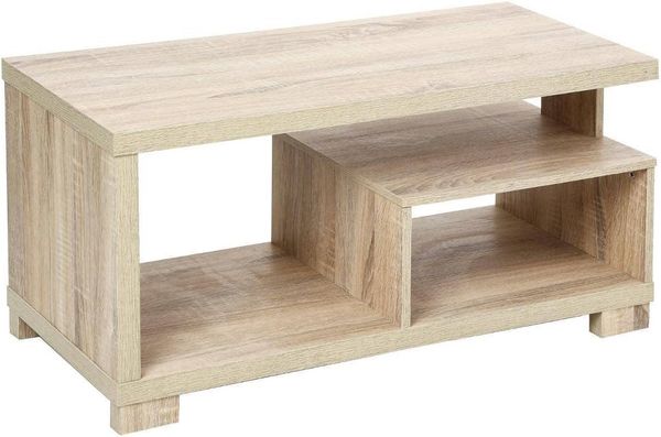 Avilia Niedriger Beistelltisch mit 2 Etagen für Wohnzimmer – Fernsehtisch – Couchtisch – Couchtisch aus Holz – Beige – 80 x 40 x 40 cm