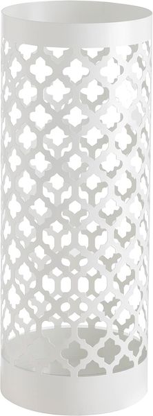 Baroni Home Moderner Schirmständer aus Metall Classic weiß mit 2 Haken und abnehmbarem Abtropfschale, 19 x 19 x 49 cm (weiß)