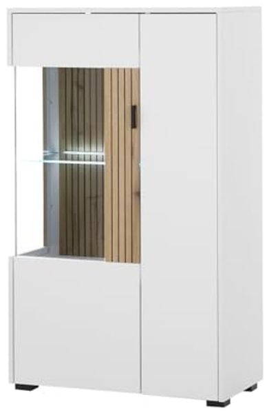 Vitrine Merced in weiß matt und Eiche 75 x 125 cm