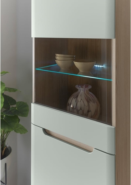 Lomadox Vitrine STOCKTON-61 grün mit Eiche Nb, Beleuchtung, B/H/T ca. 53/197/40cm Bild 2