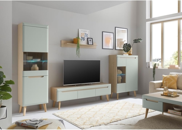 Lomadox Vitrine STOCKTON-61 grün mit Eiche Nb, Beleuchtung, B/H/T ca. 53/197/40cm Bild 6