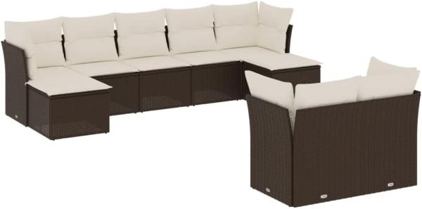 vidaXL 9-tlg. Garten-Sofagarnitur mit Kissen Braun Poly Rattan