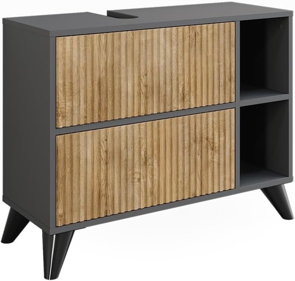 Waschbeckenunterschrank Leano Anthrazit/Bergeiche 80 x 62 cm mit 2 Schubladen Vicco