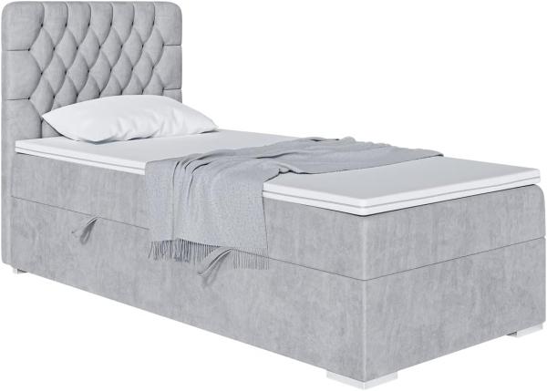 MEBLINI Boxspringbett DALIA 90x200 cm mit Bettkasten - H3/Hellgrau Samt Gepolstert Einzelbett mit Topper & Taschenfederkern-Matratze - 90x200 Rechts