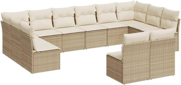 vidaXL 12-tlg. Garten-Sofagarnitur mit Kissen Beige Poly Rattan 3218368