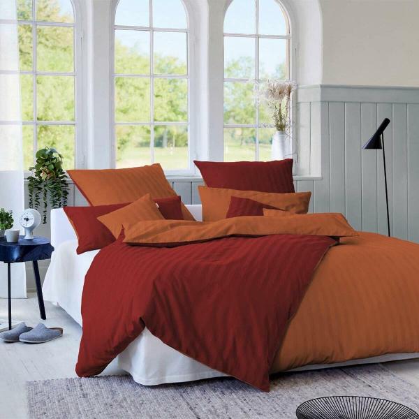 Cotonea Satin Bettwäsche kbA Linea Größe 200x220+40x80 cm Kissenbezug i 006 Rot/Orange