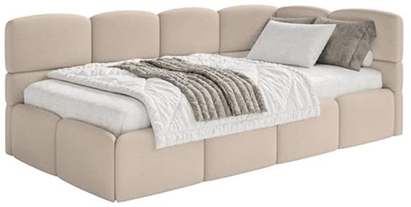 Selsey 'Cloudy' Jugendbett 120 cm, Bettkasten, Chenille, Kopfteil rechts, Beige