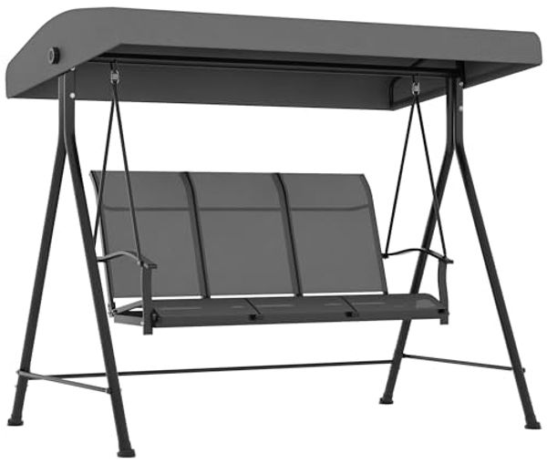 Outsunny Hollywoodschaukel Gartenschaukel mit Verstellbarem Dach, mit Armlehne, 3-Sitzer, Verstellbares Dach, Relaxstuhl, 1 tlg, Schaukelstuhl, für Garten, Balkon, Dunkelgrau