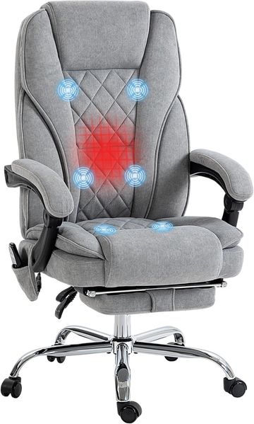 Vinsetto Schreibtischstuhl Massagesessel mit Heizfunktion, Liegefunktion, höhenverstellbar (Bürostuhl, 1 St), für Wohnzimmer, Lernzimmer, Grau