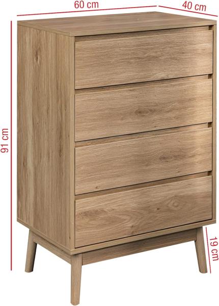 Rebecca Mobili Wohnzimmer Kommode, 4 Schubladen, MDF, Braun, Modern Style - Maße HxLxB: 91 x 60 x 40 cm - Art. RE6716 Bild 3