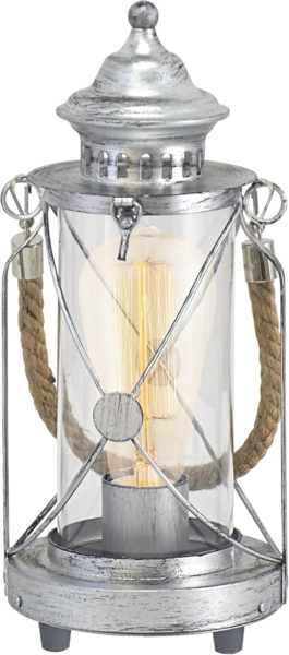 Eglo 49284 Tischleuchte BRADFORD Stahl silber-antik, Glas klar E27 1X60W Ø14cm H:33cm mit Kabelschalter