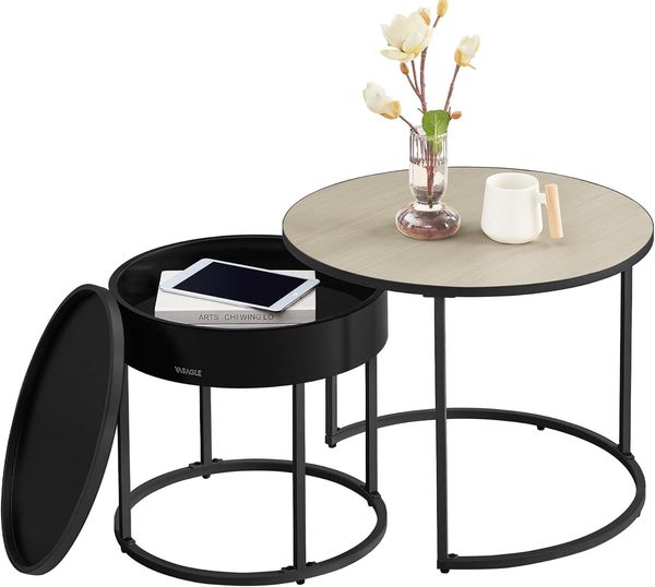 VASAGLE Couchtisch (Set, 2er Set), Beistelltisch für Wohnzimmer, Satztisch, versteckter Stauraum