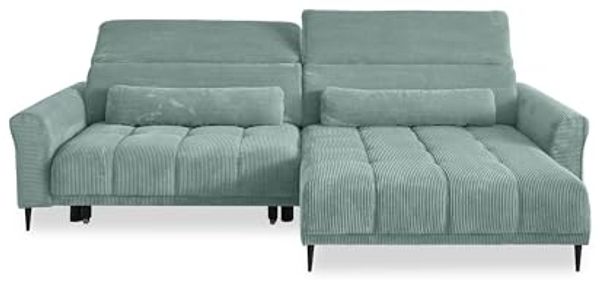 Wohnlandschaft >Wolve< elektr. Sitzverstellung, 2 Kissen, Cord mint - 277x108x179cm (BxHxT)