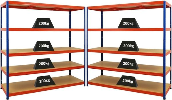 PROREGAL Mega Deal | 2X Schwerlastregal Giant Elephant | HxBxT 180 x 180 x 60 cm | Fachlast 200kg | Blau-Orange | Kellerregal, Steckregal, Garagenregal, Lagerregal