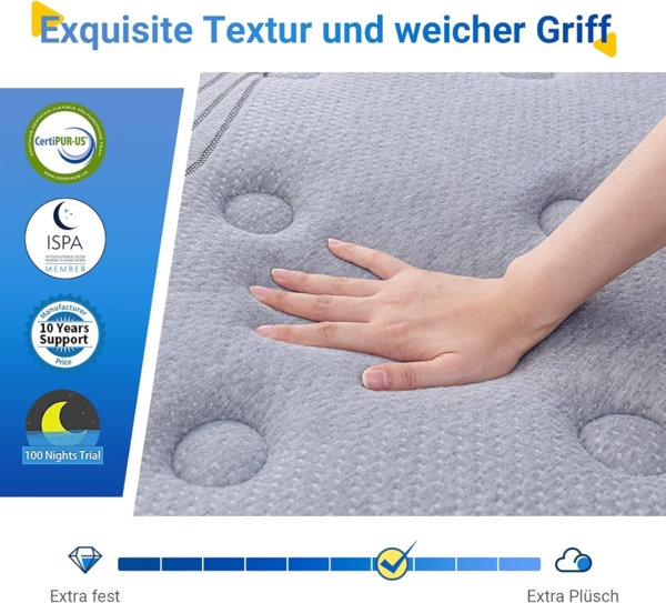 Avenco Federkernmatratzen, Memory Foam, Grau 180x200 cm H3 Bild 5