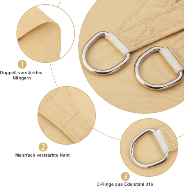 AXT SHADE Sonnensegel Wasserdicht Dreieck Rechtwinklig 3 x 3 x 4,25 m Wetterschutz Sonnenschutz PES Polyester mit UV Schutz für Terrasse Balkon Garten-Sand(Wir Machen Sondergrößen) Bild 4