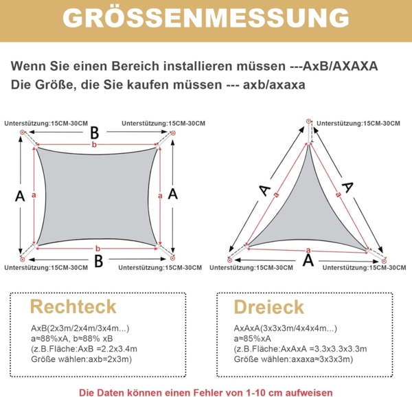 AXT SHADE Sonnensegel Wasserdicht Dreieck Rechtwinklig 3 x 3 x 4,25 m Wetterschutz Sonnenschutz PES Polyester mit UV Schutz für Terrasse Balkon Garten-Sand(Wir Machen Sondergrößen) Bild 6