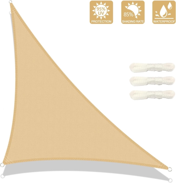 AXT SHADE Sonnensegel Wasserdicht Dreieck Rechtwinklig 3 x 3 x 4,25 m Wetterschutz Sonnenschutz PES Polyester mit UV Schutz für Terrasse Balkon Garten-Sand(Wir Machen Sondergrößen) Bild 2