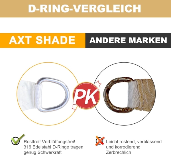 AXT SHADE Sonnensegel Wasserdicht Dreieck Rechtwinklig 3 x 3 x 4,25 m Wetterschutz Sonnenschutz PES Polyester mit UV Schutz für Terrasse Balkon Garten-Sand(Wir Machen Sondergrößen) Bild 7