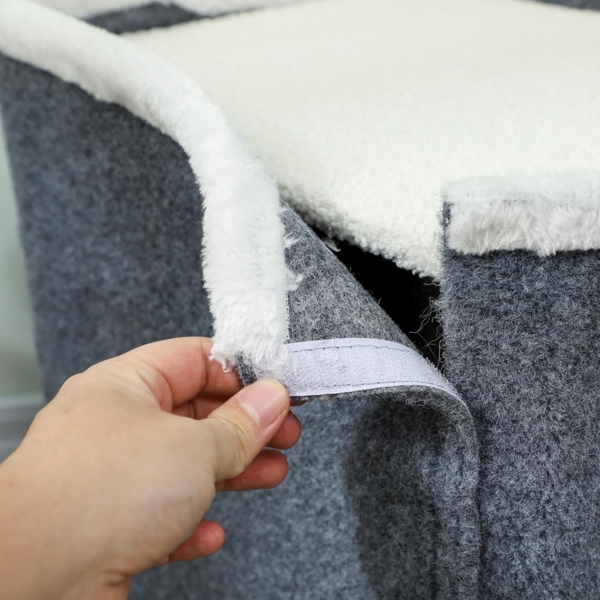 PawHut Kratzbaum Plüsch, für Katzen unter 5 kg, 2-stöckiges Haus, Sisalpfosten, Grau Bild 8