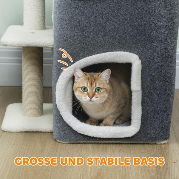 PawHut Kratzbaum Plüsch, für Katzen unter 5 kg, 2-stöckiges Haus, Sisalpfosten, Grau Bild 5