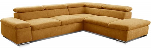 Cavadore Ecksofa Alkatraz / Modernes L-Form Schlafsofa mit Bett, Ottomane und verstellbaren Kopfteilen / Maße: 272 x 73 x 226 / Webstoff, Gelb