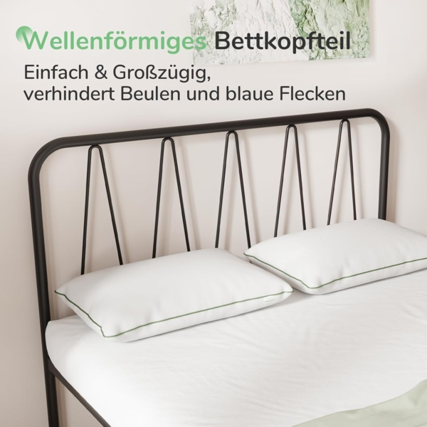 Novilla Bettrahmen 90x190 cm, Bettgestell mit Lattenrost aus Metall , Kopfteil mit Wellenmuster im modernen Stil,Modern Gästebett, Schwarz Bild 3