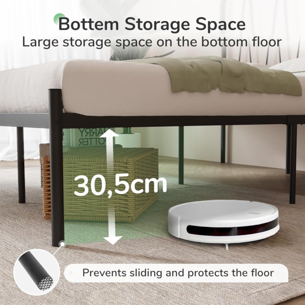 Novilla Bettrahmen 90x190 cm, Bettgestell mit Lattenrost aus Metall , Kopfteil mit Wellenmuster im modernen Stil,Modern Gästebett, Schwarz Bild 6